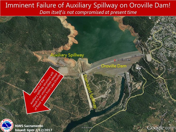 Evacuations ordered for areas around Lake Oroville, Freeway jammed with evacuees
