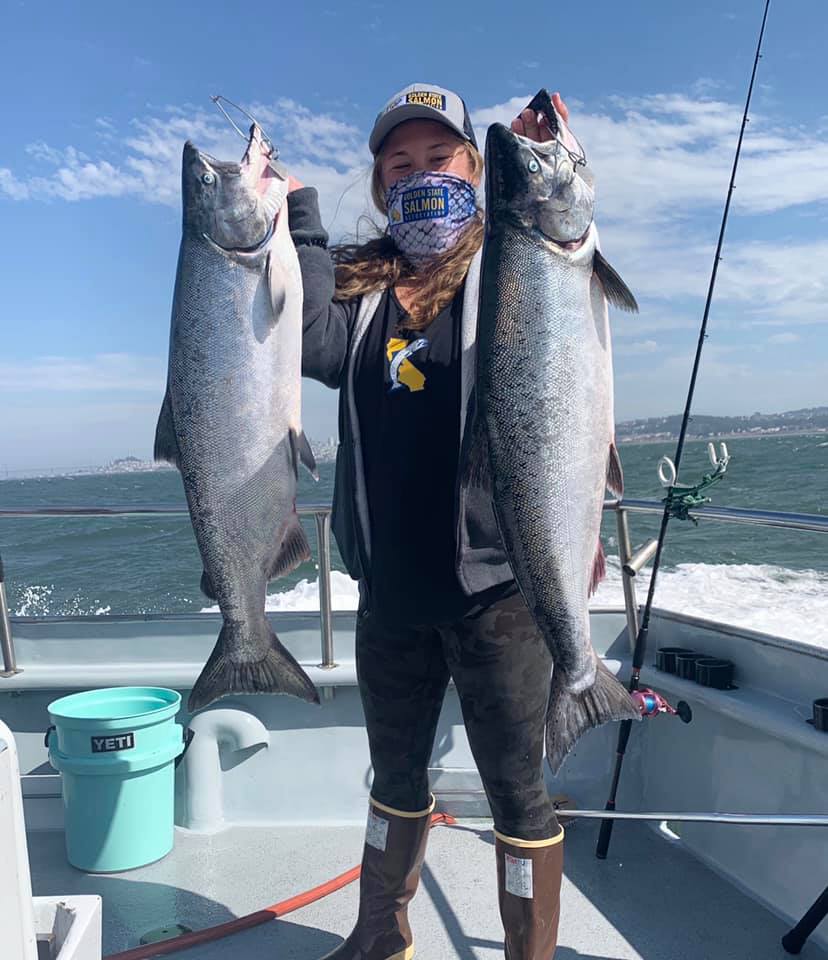 Daryl Carter of Sacramento successfully battled this 5-1/2 lb. landlocked Chinook while mooching w...
![Wild Weather, Wild Salmon Fishing on GSSA’s 'Fish Like a Girl' Trip off Marin Coast