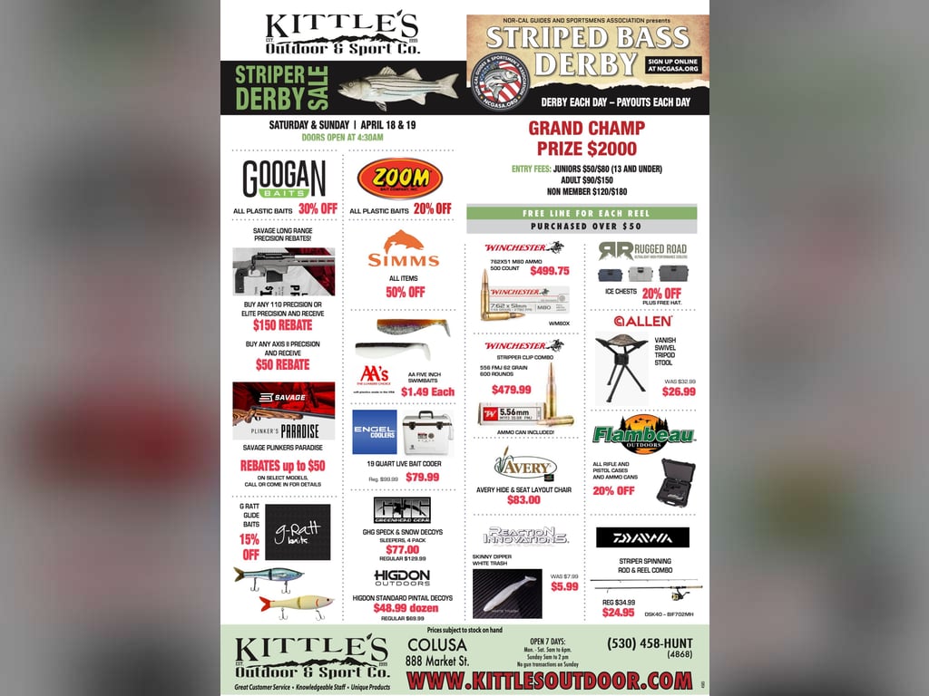 Kittle’s Outdoors Striper Derby Sale!